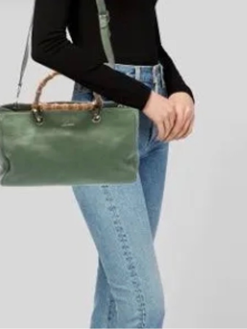Gucci Light Blue Pebbled Leather Satchel with Bamboo Handles - Picture 12 of 16